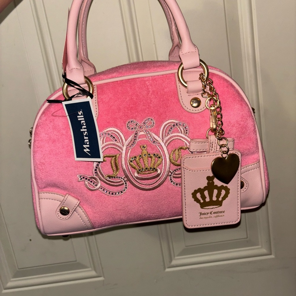 Juicy Couture Pink bowler with Gold Accents and Embroidery